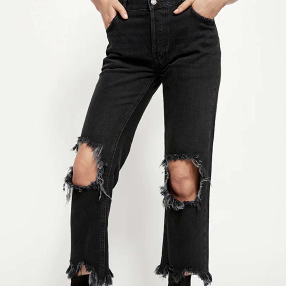 We the free free people Maggie mid rise distressed black jeans 26